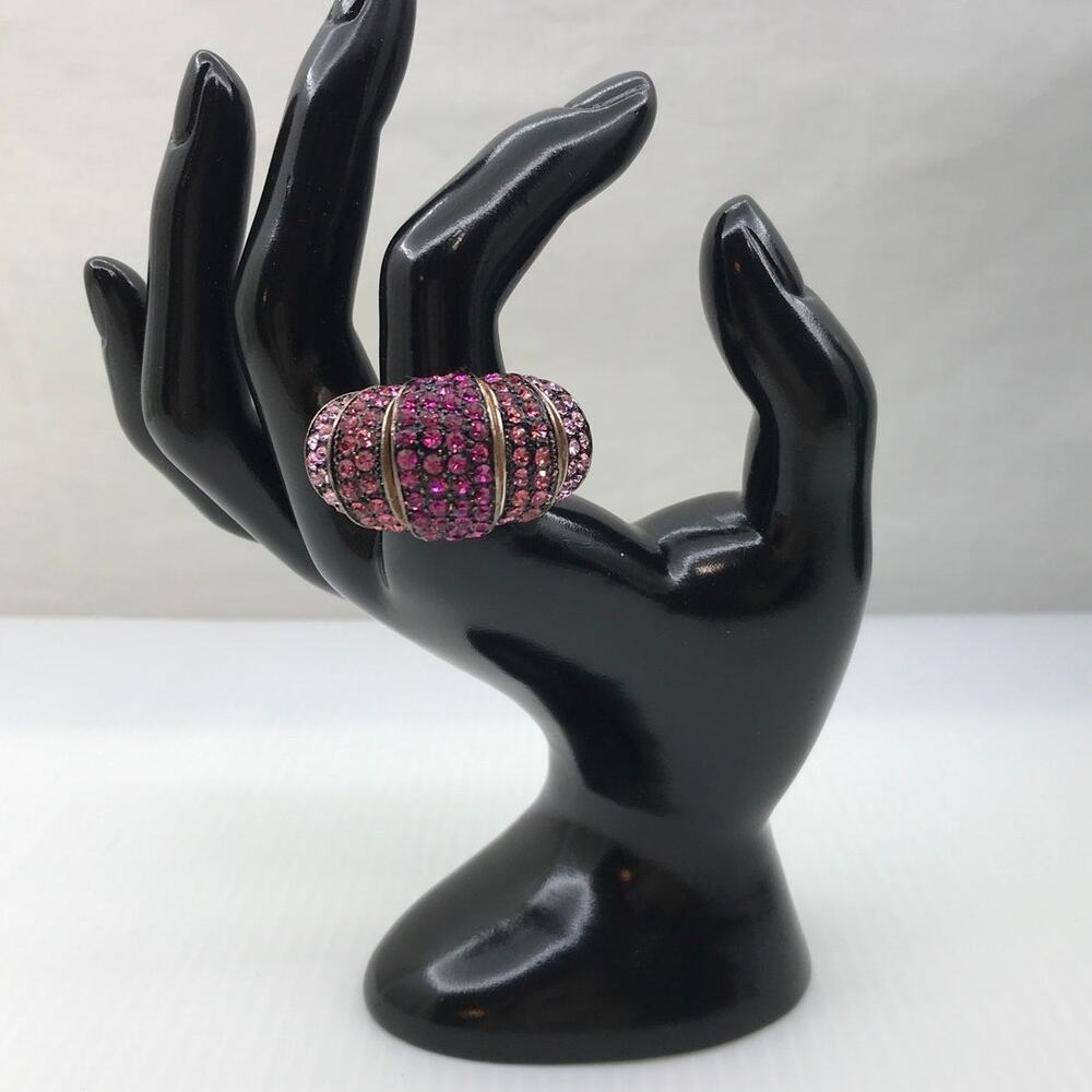 Retro Pink Purple Stones Dome Cocktail Stretchy Statement Ring 8